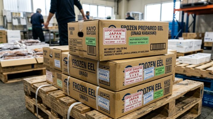 Thùng đóng gói lươn đông lạnh xuất khẩu Thủ tục xuất khẩu lươn đông lạnh mới nhất thùng carton có nhãn kiểm dịch thủy sản