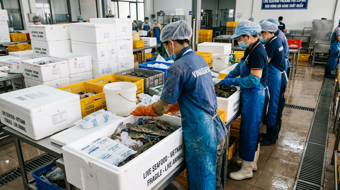 Đóng gói thủy sản tươi sống xuất khẩu duy trì chuỗi sống