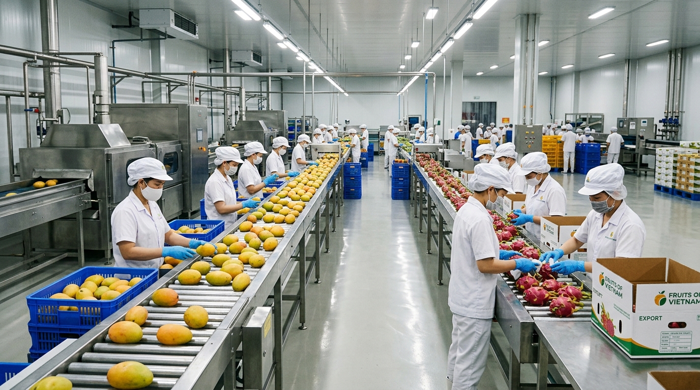 Dây chuyền làm sạch sơ chế và đóng gói trái cây tươi tại cơ sở PHC