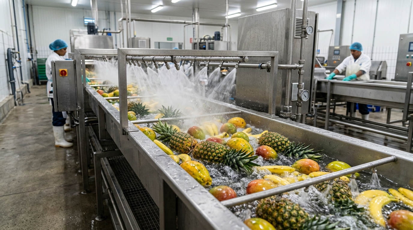 Dây chuyền rửa khử trùng trái cây tươi ISO 22000 Bể rửa khử trùng trái cây bằng nước Ozone tự động đạt chuẩn ISO 22000