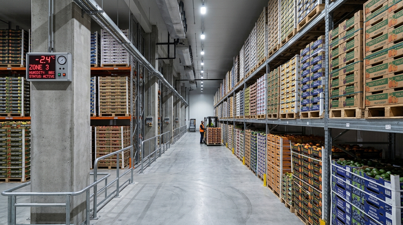 Kho lạnh bảo quản trái cây xuất khẩu ISO 22000 Kho lạnh công nghiệp lưu trữ các pallet thùng carton trái cây xuất khẩu